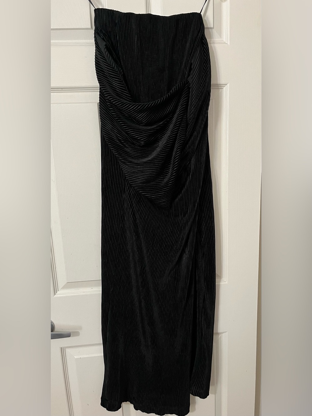 JLUXLABEL Strapless Velvet Pleated Draped Maxi Dress Black
